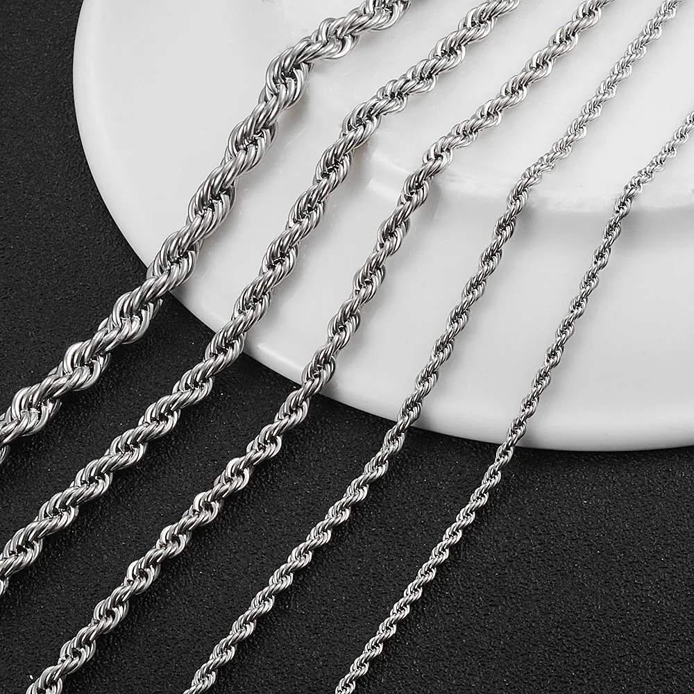 2.3mm/3mm/4mm/5mm/6mm Stainless Steel Twisted Rope Chain Necklace for Men Women 16 to 30 Inches