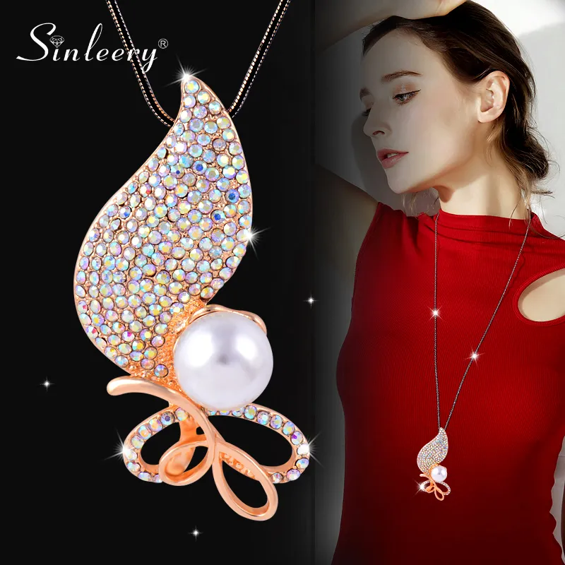 SINLEERY Simulated Pearl Necklaces For Women Black Color Chain Long Necklace Pendant Jewelry Accessories Trendy Kolye MY470 SSO