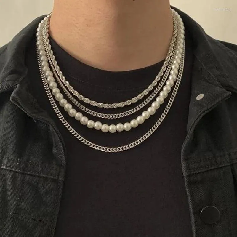 Choker 2023 Vintage imitacja Pearl Cuban Rope Chain Naszyjnik Męs