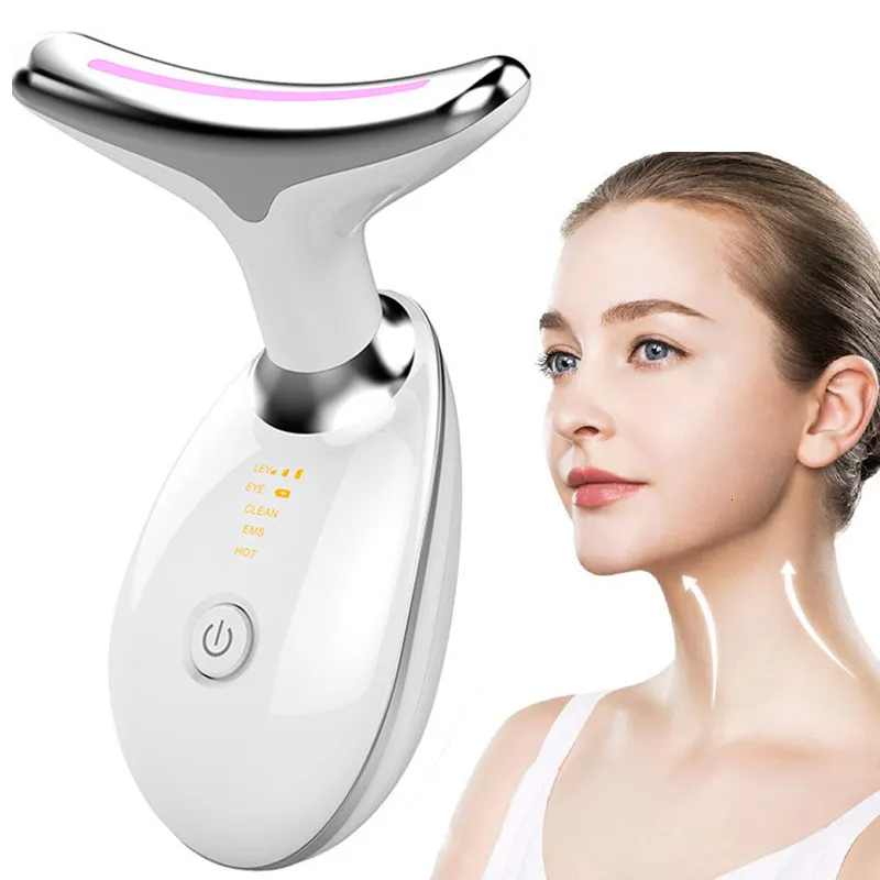 Ansiktsvårdsenheter Neck Anti Wrinkle Beauty Device Lyft och dra åt massager Electric LED Pon Therapy Microcurrent Remover 230512