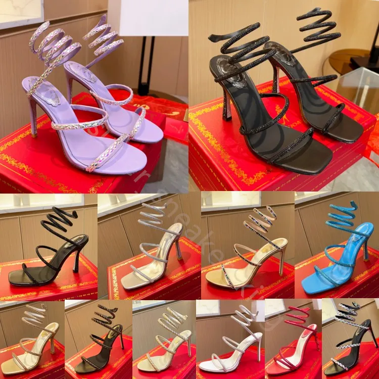 2023 Rene Caovilla Woman Sandal Designer Sandals Luxury Margot embellished Crystal Snake high-heeled 10 cm size 35-42
