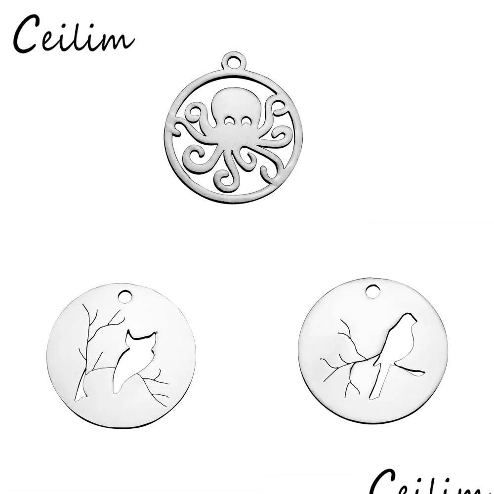 Charms New Small Octopus Bird Owl Diy Pendentif à breloque animal en acier inoxydable pour collier / bracelet faisant des fournitures de bijoux Dr Dhgarden Dheyx