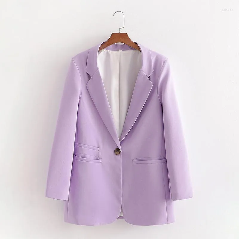 Chaquetas de mujer 2023, chaqueta de parche con bolsillos de Color púrpura para mujer, trajes de oficina de manga larga con botones, prendas de vestir informales con estilo, abrigo, Top