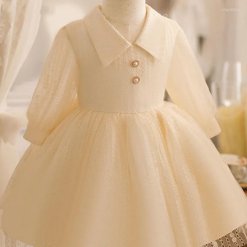 Girl Dresses Champagne Formal Born Clothes 1st Birthday Christening Dress For Baby Lace Party Princess Girls Wedding Frocks