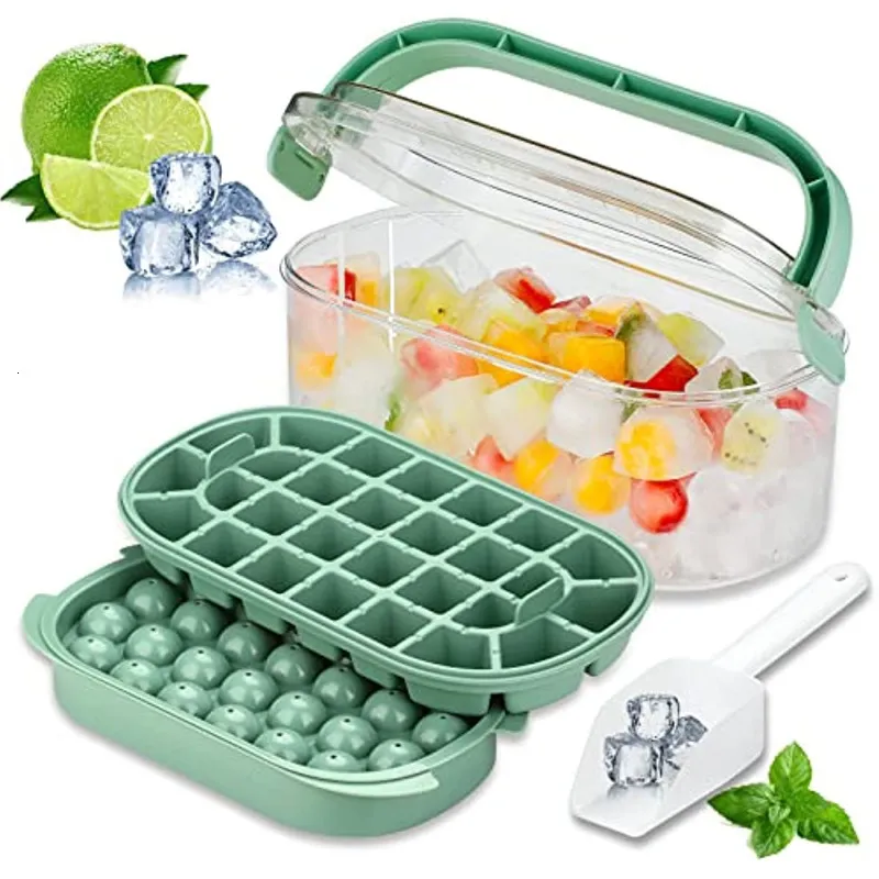 Ice Cream Tools Portable 2 In 1 Ice Cube Mold and Storage Box with Handle High Capacity 54 Slots Ice Ball Ice Maker Summer Kitchen Tools 230512