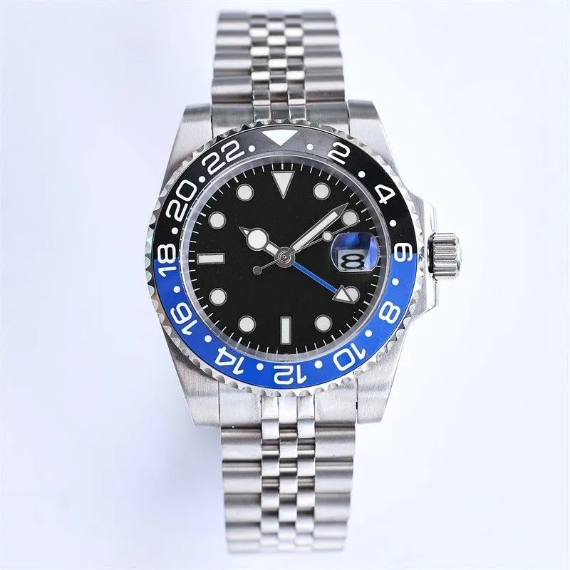 Zegarek męski GMT 41 mm automatyczny ruch mechaniczny zegarki pełne ze stali nierdzewnej ślizgowe zapięcie niebieskie czarne szafirowe zegar Supphire Super Luminous