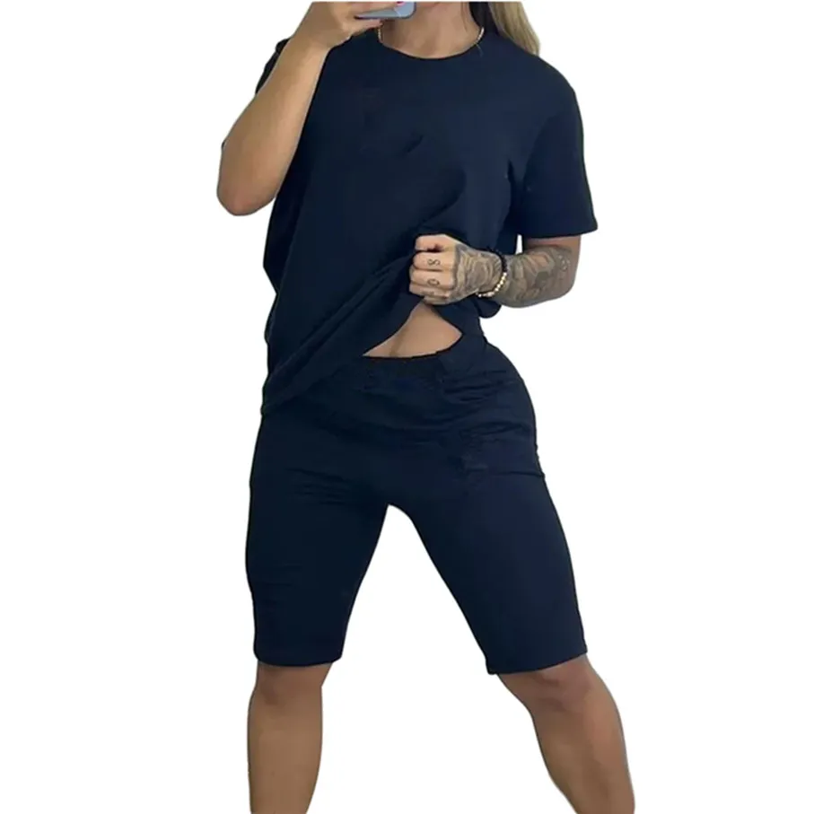 2023 Designer Jogger costumes Survêtements d'été Femmes Deux pièces Ensembles T-shirt à manches courtes et shorts Tenues décontractées Imprimer Costume de sport Vrac Vêtements en gros 9983-2D