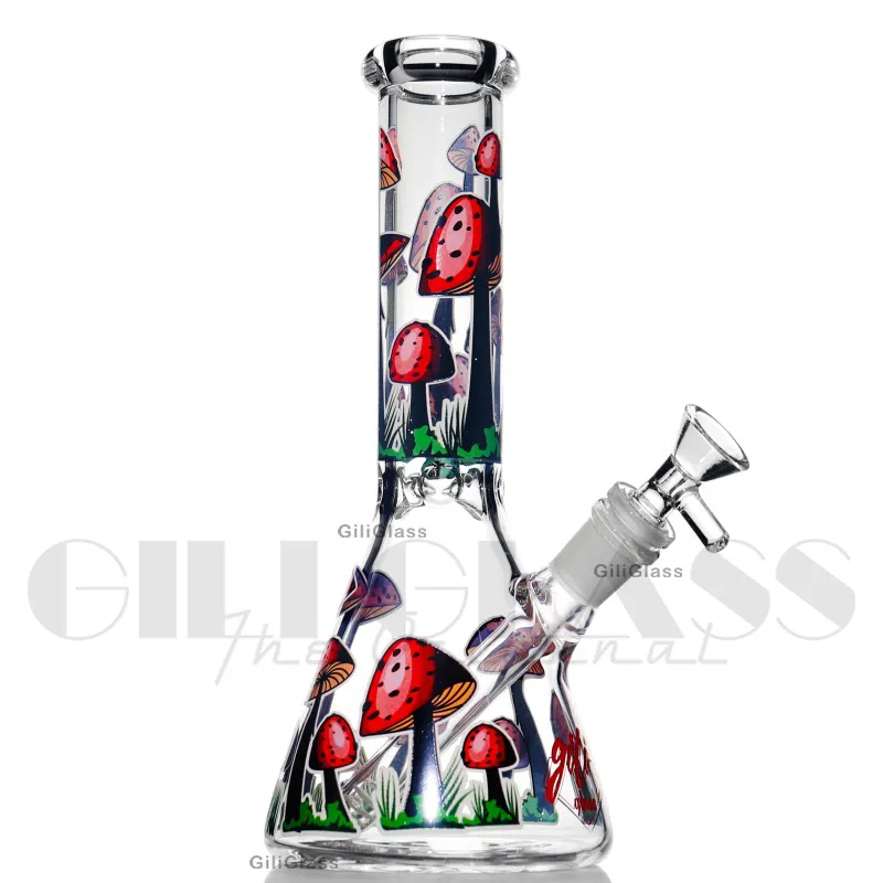 10 pouces bécher en verre champignon poussent dans l'obscurité dab rigs pipe à eau en verre avec bols de 14mm pipe à eau bongs narguilé