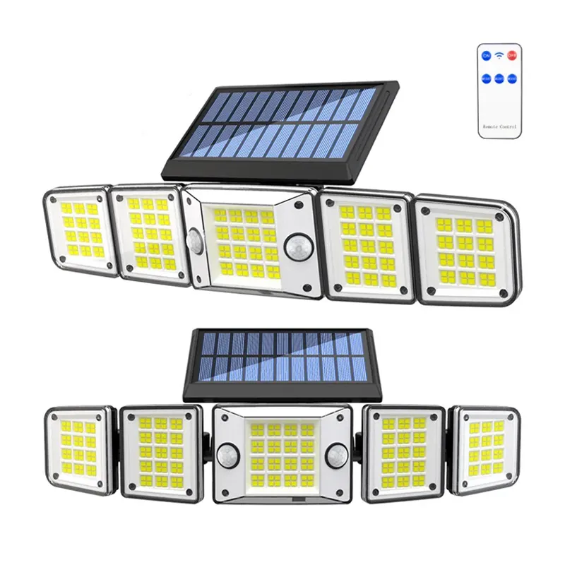 280 LED屋外ソーラーウォールライト5ヘッドモーションセンサー独立ソーラーパネル防水リモートコントロール中庭壁ランプ