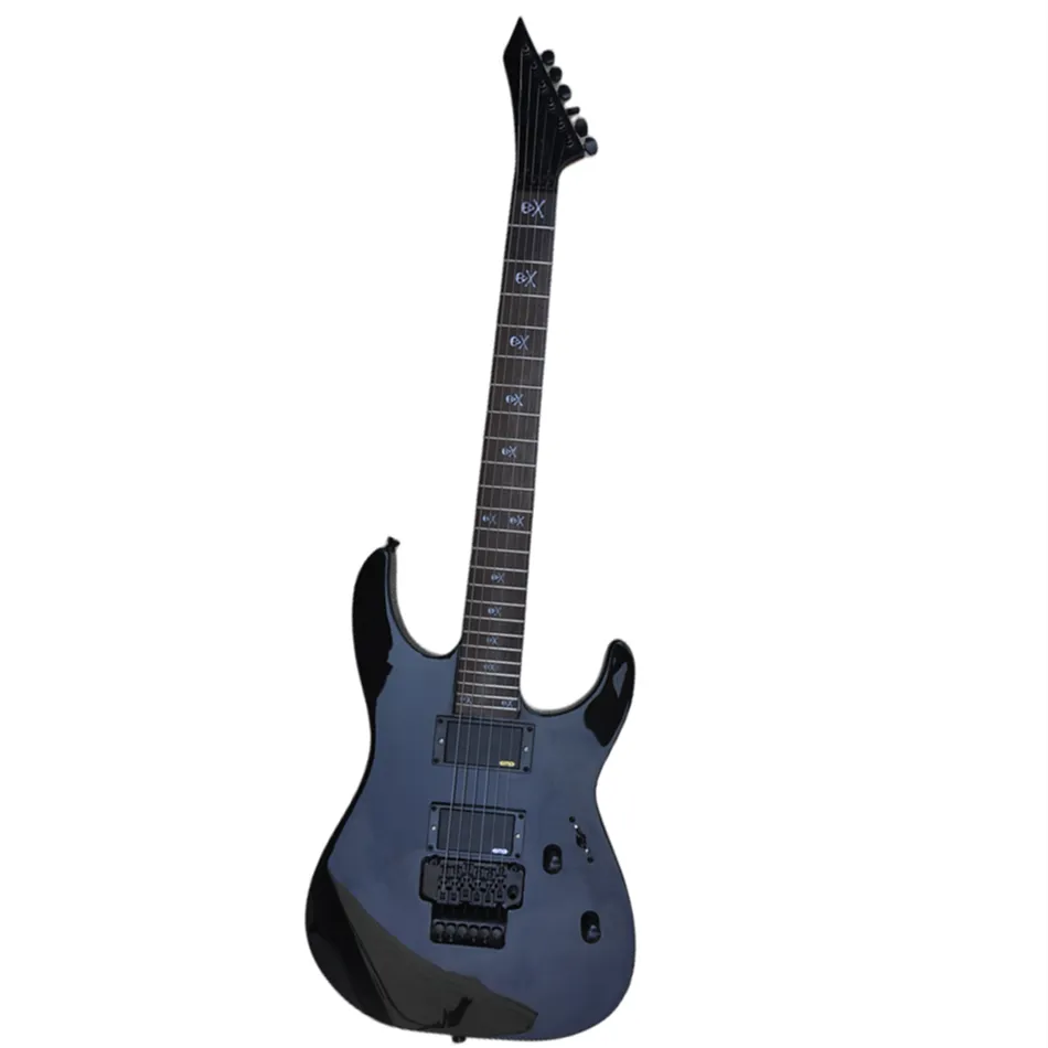 Factory 6 Strings Glossy Black Electric Guitar met schedelinleg, bieden logo/kleur aanpassing aan