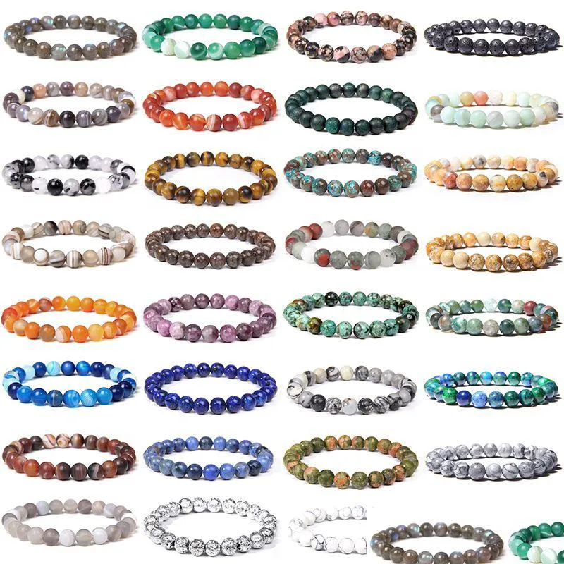 Perlen Männer Armbänder Natürliche Heilenergie Tigerauge Armband Stränge Poliert 8 Mm Lapis Lazi Perlen Armreif Elastische Psera W Dhgarden Dhrob