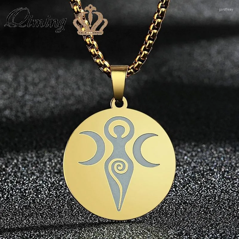 Hangende kettingen Qiming Wicca Spiral Goddess ketting voor vrouwelijke mannen roestvrije maan hekserij religieuze sieraden heidense heiden