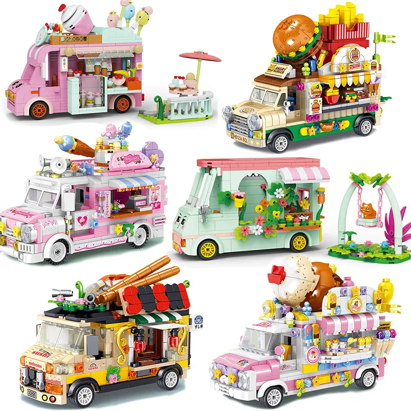 Block Mini Parts City Outing Bus Compatible Friends Camper Van Camping Car Princess Model Building Block Set Bricks Toys for Girls 230511