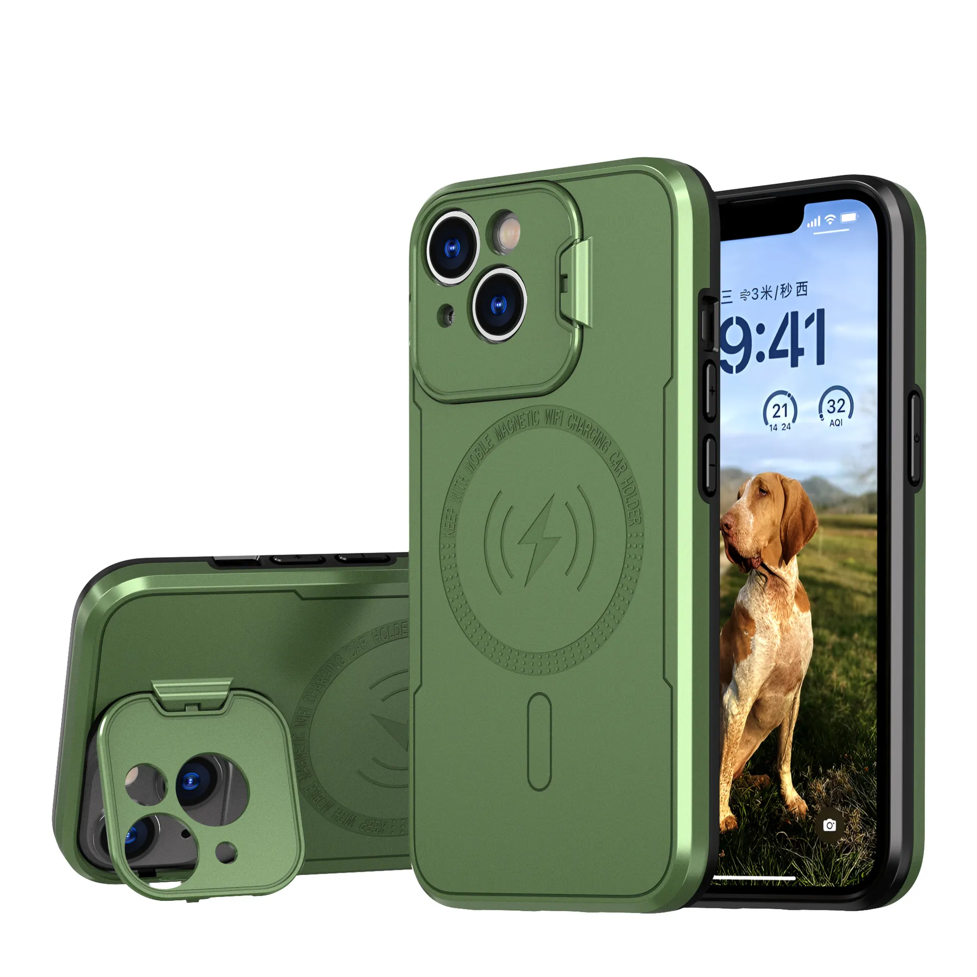 Obudowy telefoniczne na iPhone 12 Pro Magnet Magsafe bezprzewodowa ładowarka uchwyt samochodowy PC PC TPU Rugged ShockProof Cick -Stand Shell z ochroną obiektywu w nawiasach