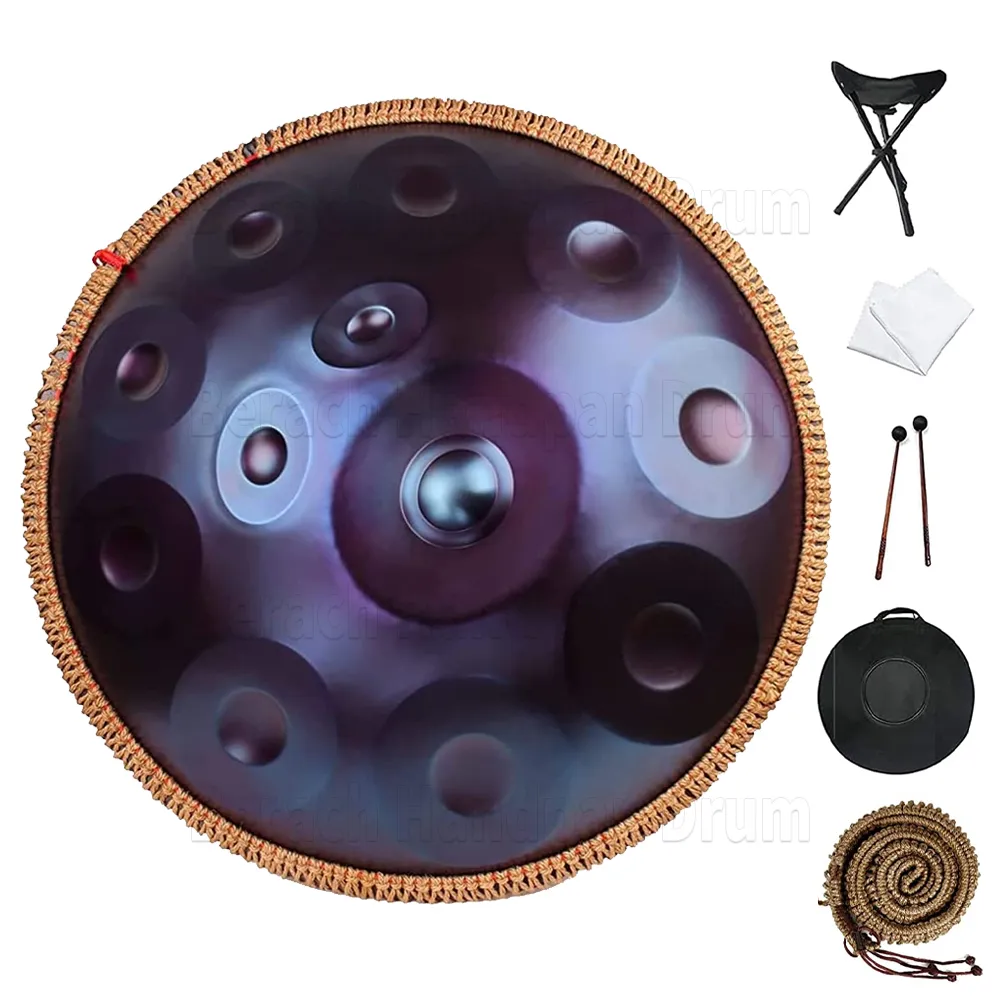 Starry Sky Purple Distpan Drum 440 Гц 22 дюйма 12/10/9 ноты D Мявечный стальный язык барабан -медитационный инструмент для новичка Tambor Tambor