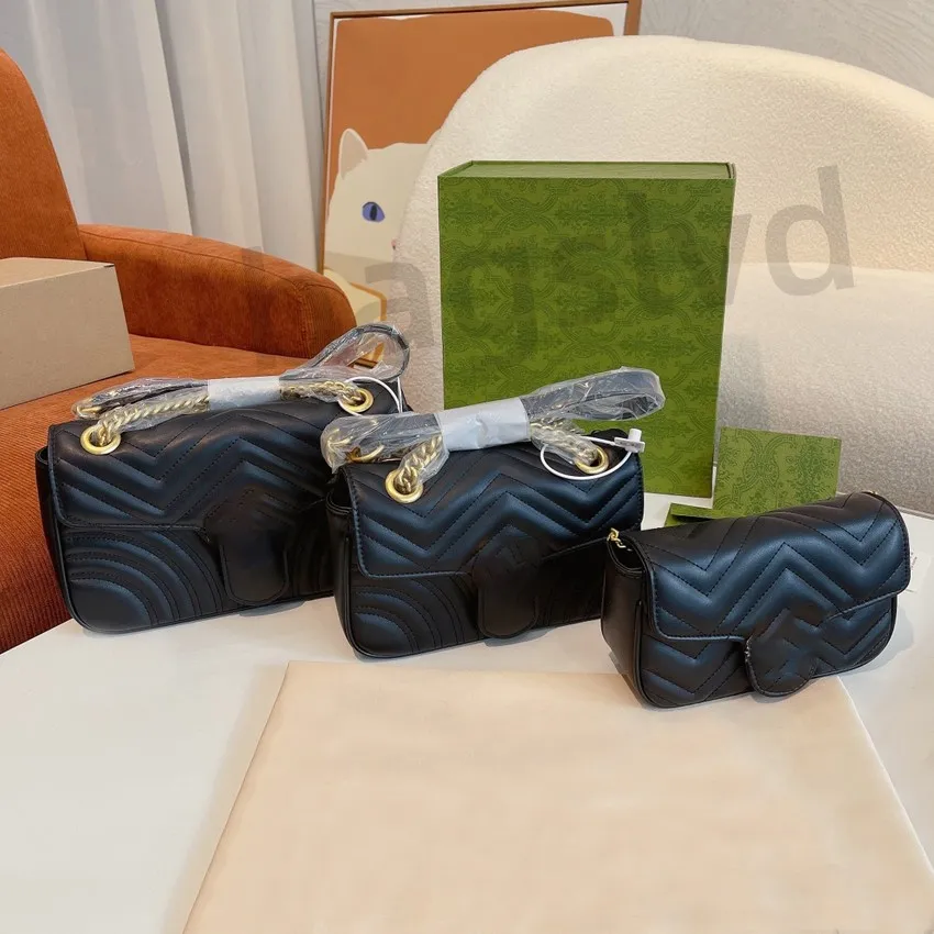 Luxury Designer Leather Black Chain Shoulder Bag With Chain Strap