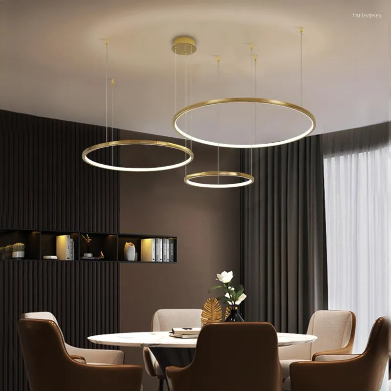 Chandeliers Modern 4 Rings Chandelier Gold Living Room Round Hanging Light Fixtures Simple Home Decor Luxury Ceiling Led Pemdant