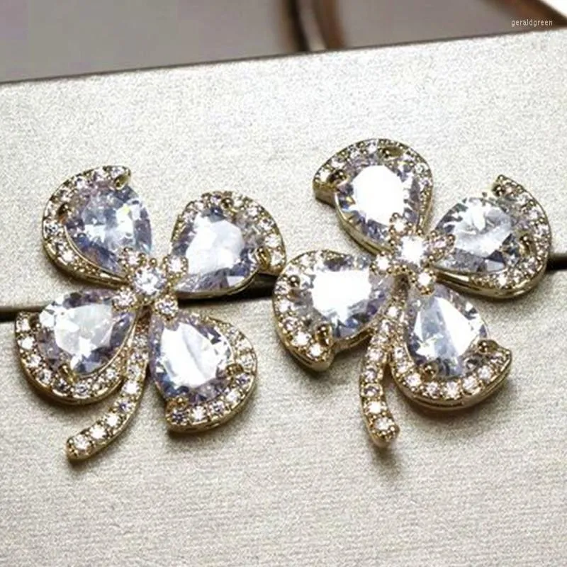 Brincos de garanhão chique clar clover austríaco de zircão de zircão preciosamente para mulheres 18k Gold cheio de joias Acessórias da moda da moda