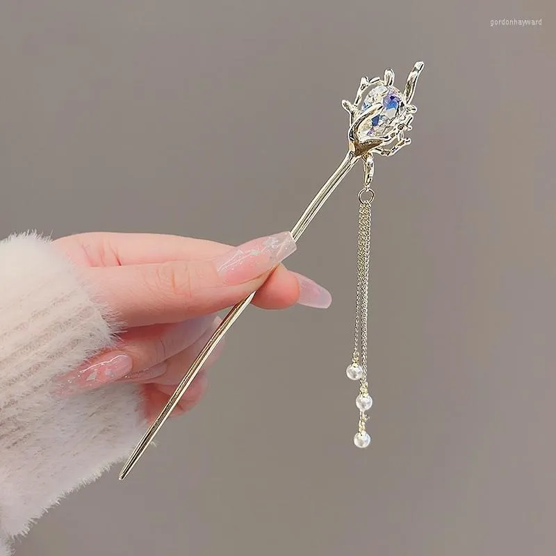 Haarclips Vintage Metal Flower Hairpin For Women Antique Stick Girl Clip Kostuum Chinese Hanfu Accessoires Bun Maker