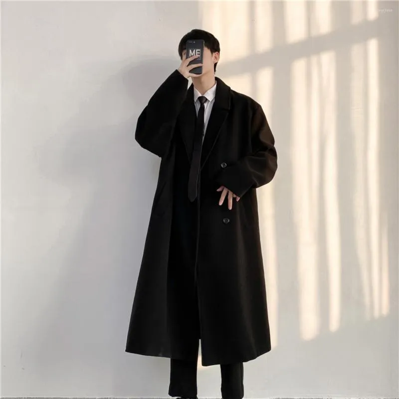 Trench da uomo 2023 Cappotto da uomo di media lunghezza stile Hong Kong sopra il ginocchio giacca a vento trapuntata tinta unita britannica shopping casual