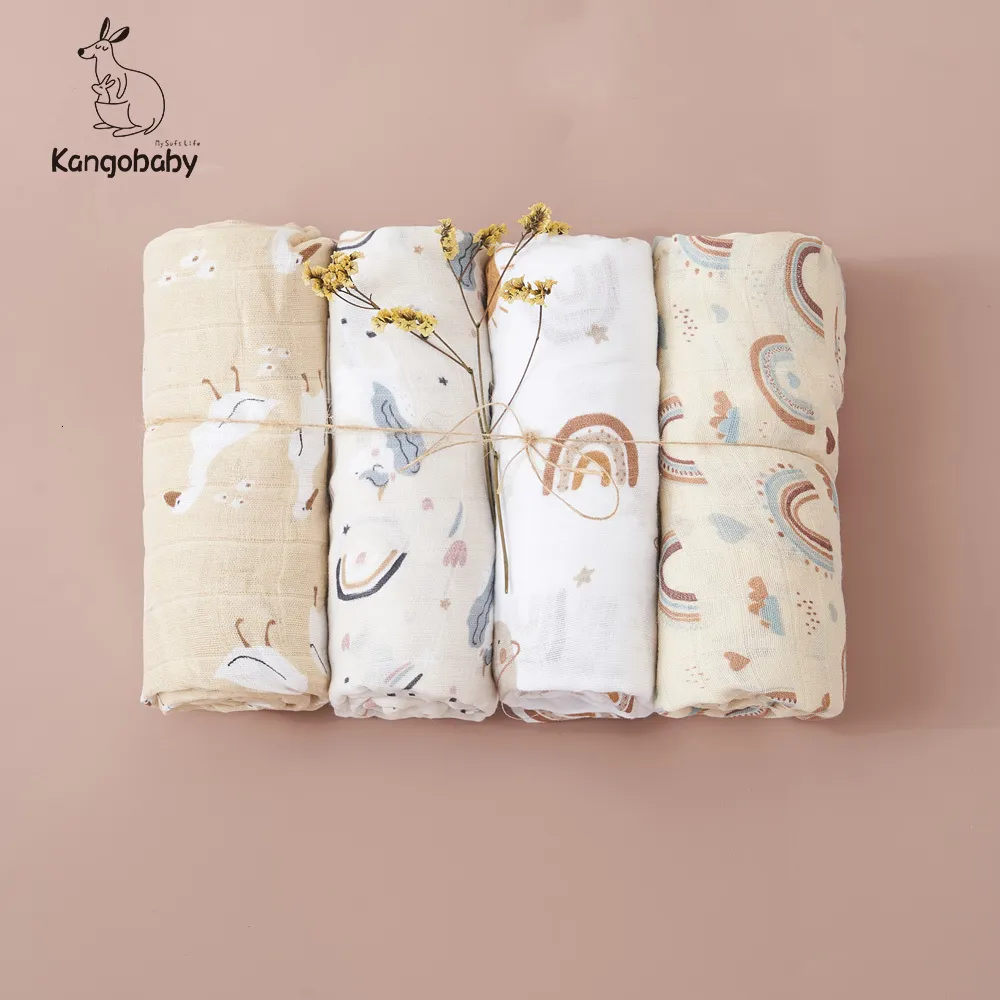 Couvertures emmailloter Kangobaby 100% coton 4PCS coffret cadeau #My Soft Life# All Season Design Couverture d'emmaillotage en mousseline 230512