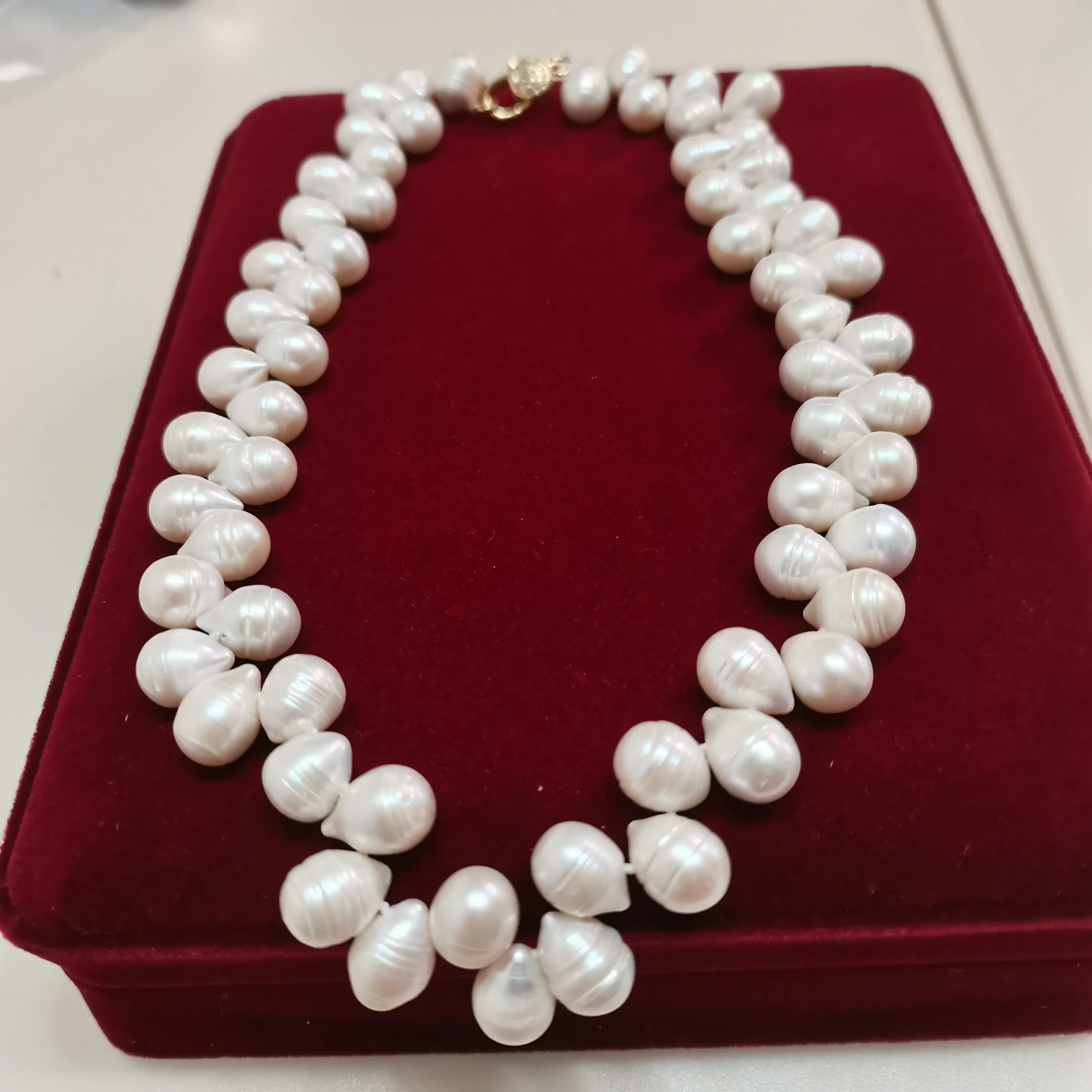 Hand knotted necklace natural 9-10mm white freshwater water drop shaped pearl for Women Jewelry 45cm