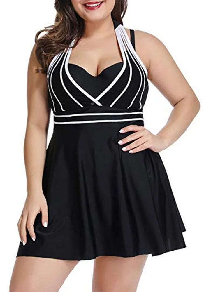 Women's Plus Size Tracksuits S5XL Two Piece Swimwear Women Sexy Halter Black Tankini Swimsuits with Shorts Beach Swim Wear Dress Bathing Set 230511