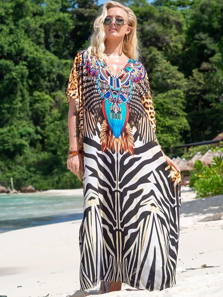 女性のための水着カフタン新しい2022印刷されたボヘミアンビーチドレス