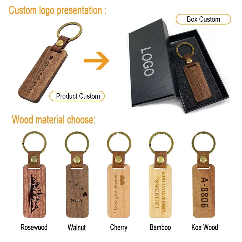 Fashion Blank Keychain Portable Straps Luxury Leather Keyring Promotion Souvenir Gift Walnut Wood Laser Promotional Christmas Keychains Metal Car Keyring