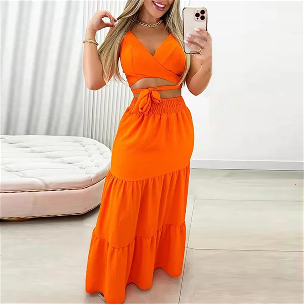 Two Piece Dress Elegant Women Summer Skirt Sets Outfits Sexy Off Shoulder Crop Tops Long Maxi Skirts Two Pieces Dress Suits Conjuntos Cortos 230512 From 52 81 DHgate