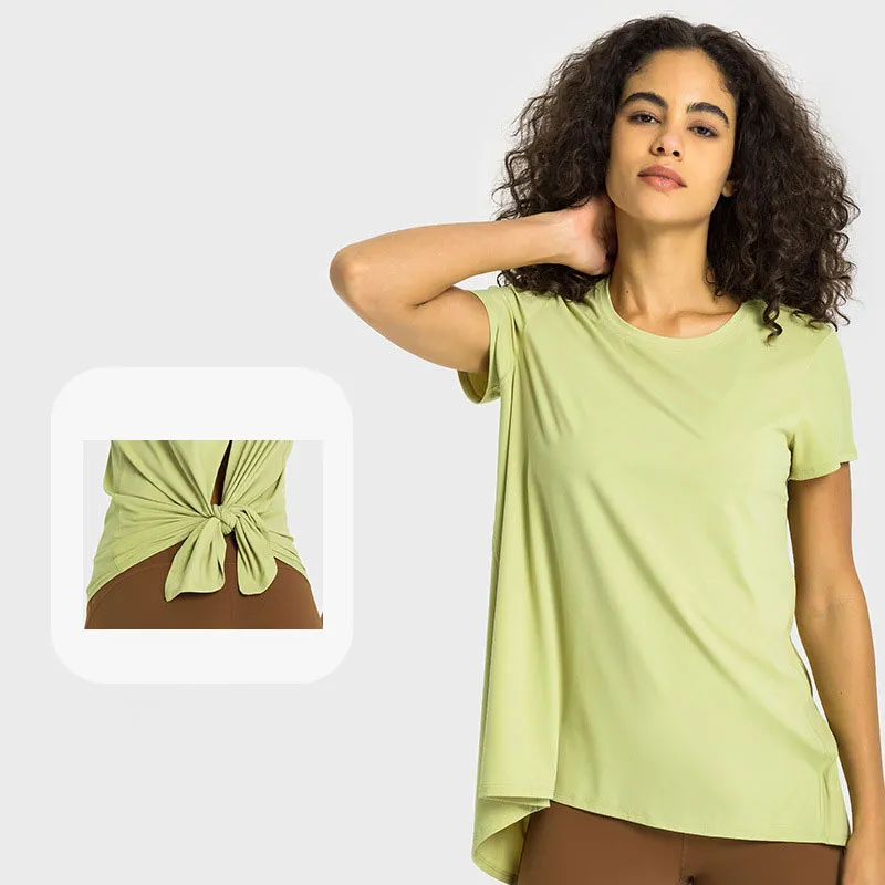 LU LU LEMONS Shirt met mouwen, korte strik op de rug, vlinderbandjes, yoga tops, Nude Sense T-shirts, sneldrogend, hardloopshirts, ademend, cool sweatshirt.