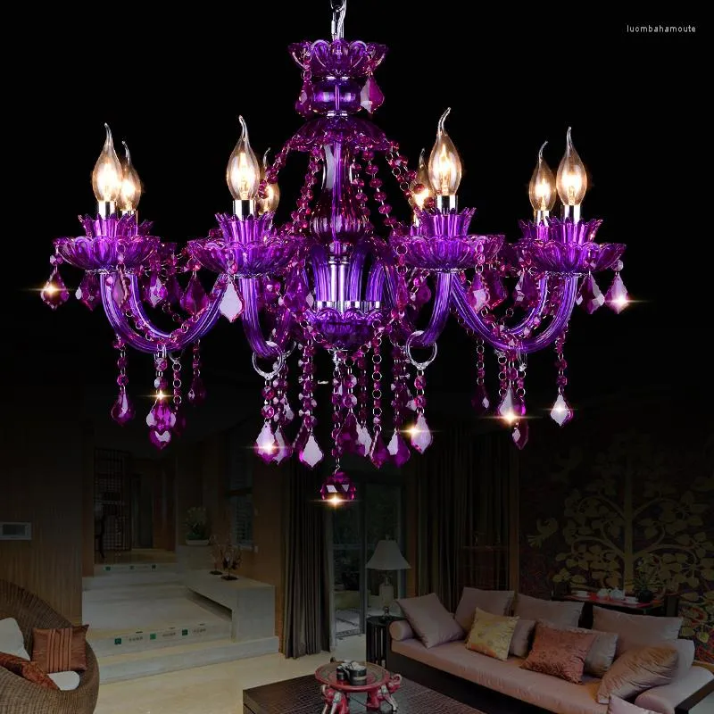 Ljuskronor Candle Crystal Chandelier Lighting Clothing Store Cafe Purple Light West Restaurant Bar KTV Moderna kreativa lampor