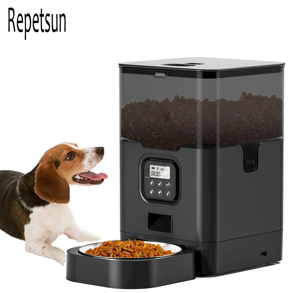 Feeding Repetsun 4L Automatic Pet Feeder Transparent Window Cat Food Dispenser Can Record Sound Cat Dog Timing Stainless Steel Pet Bowl