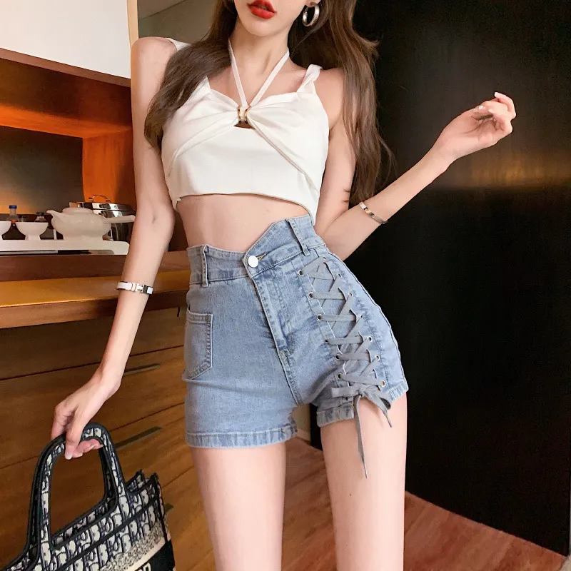 Ultra High Waist Spice Girl Jeans Shorts For Women With Lace Up