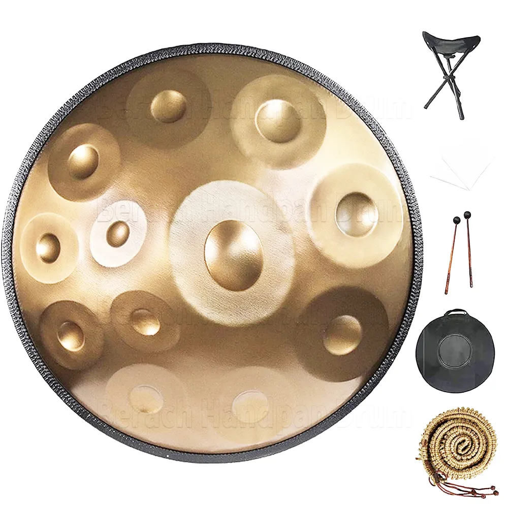 Gold handpan drum 22 inch 12/10/9 notes D minor steel tongue drum yoga meditation instrument beginner tambor gift