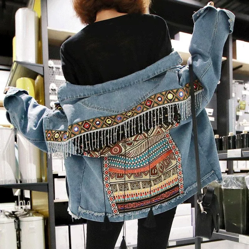 Embellished denim 2025 jacket boho