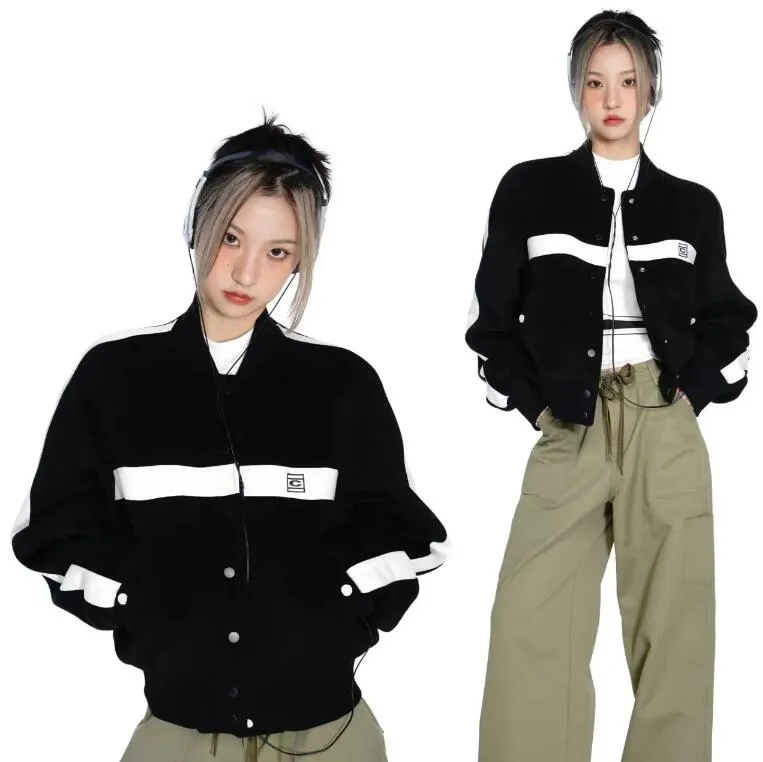 Preppy style vintage baseball jackets womens designer jacket long sleeve cardigan coat