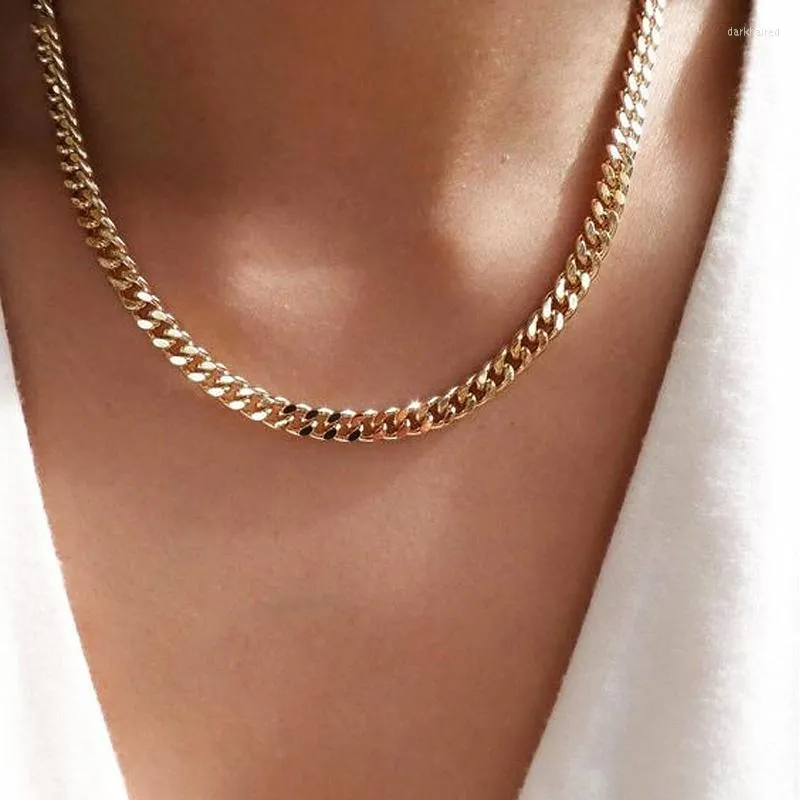 Chains Width 3/5/7MM Cuban Stainless Steel Link Necklace For Women Punk Gold Color Stacking Choker Chain On Neck Hip Hop Jewelry
