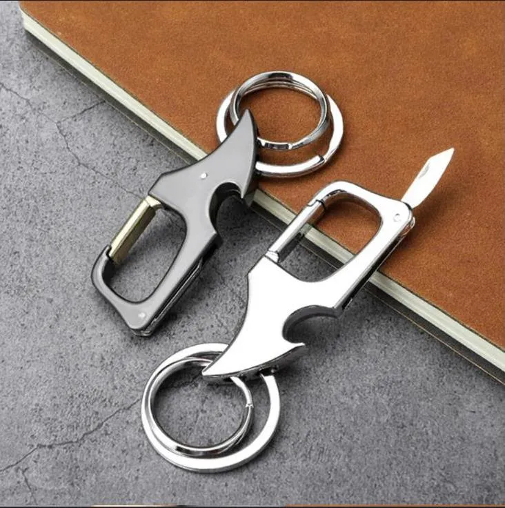 Klasik Erkekler Mini Katlanabilir Knife Anahtar Keychain Dış Mekan Çok Fonksiyonlu 2'si 1 arada Metal Şişe Açıcı Boy Hediyeleri için İki Anahtar Halkalı