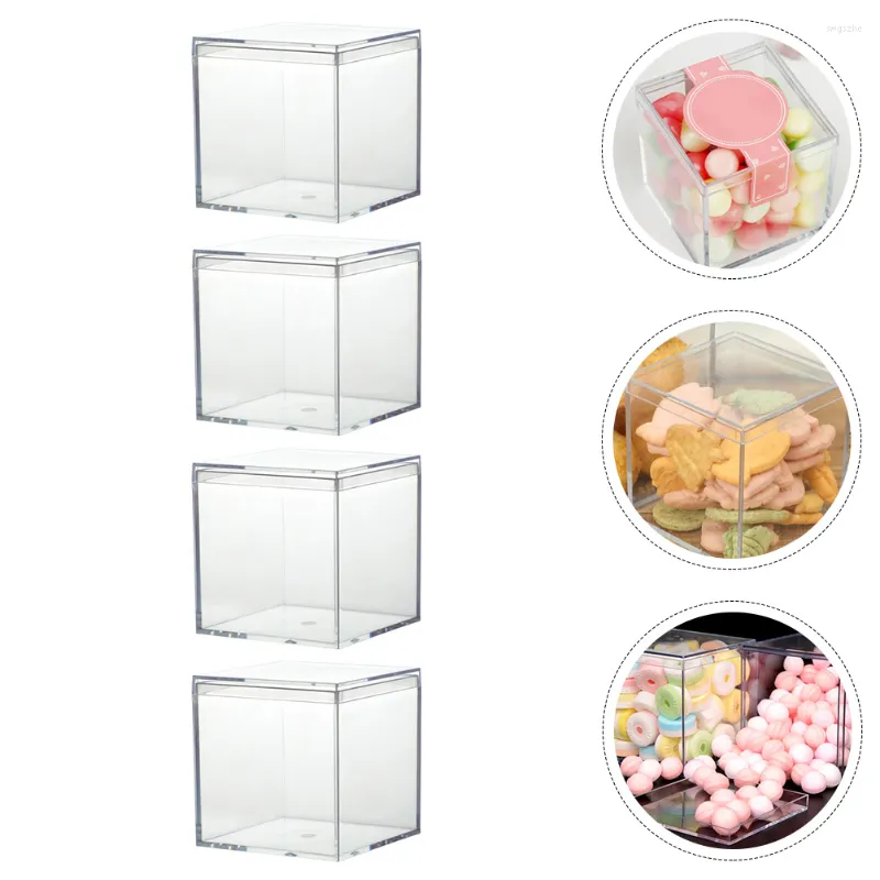 Emballage cadeau 4 pièces acrylique présentoir boîtes de faveur de mariage étui à bonbons Transparent emballage faveurs couvercle de récipient transparent