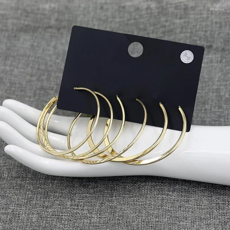 Hoop Earrings 6-7CM Big For Women Punk Gold Color Large Round Set Brincos Hip Hop Jewelry Accessory 3 Pairs