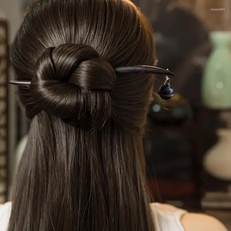 Pinzas para el cabello, accesorios de ébano Morkopela, palillos de madera, colgante de campana, horquilla Vintage, pinza para el pelo, banquete de boda nupcial