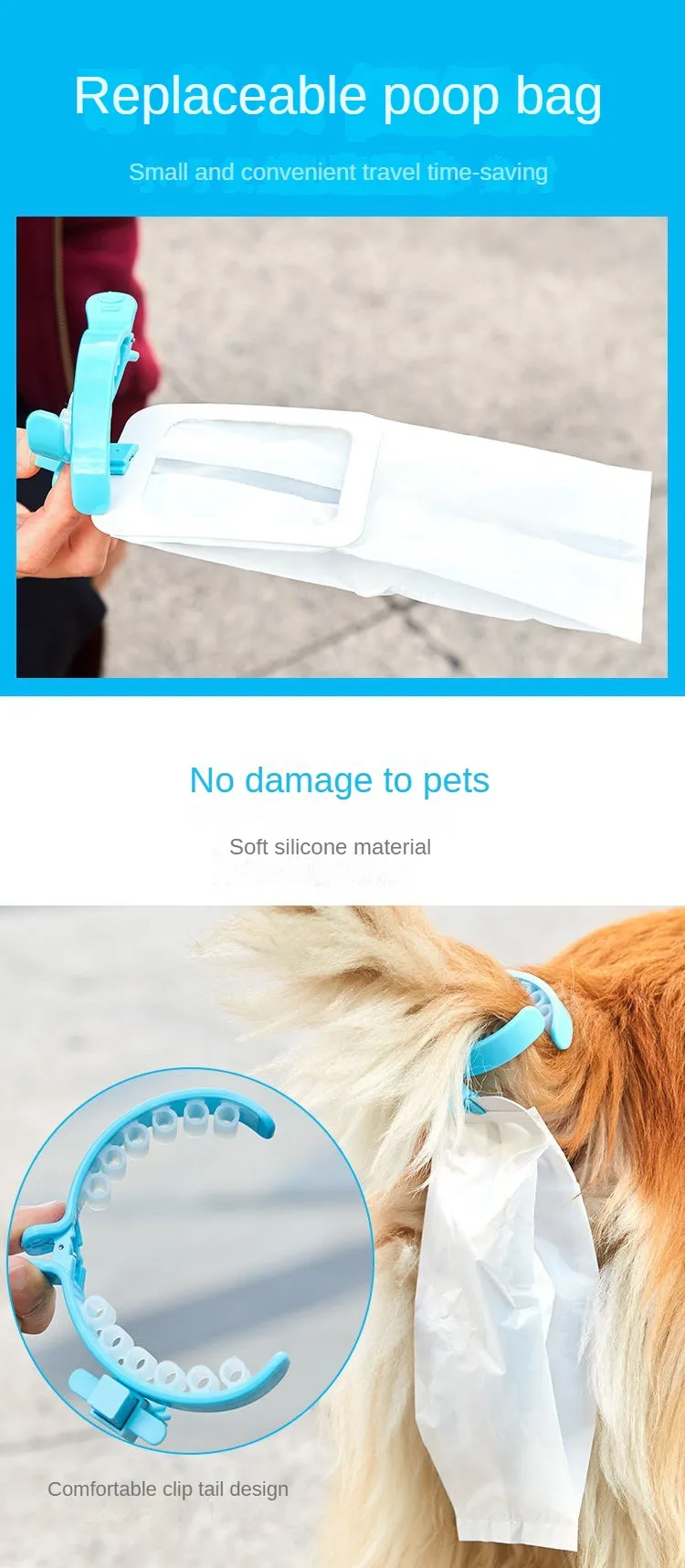 Dog poop bag that clips to tail clearance