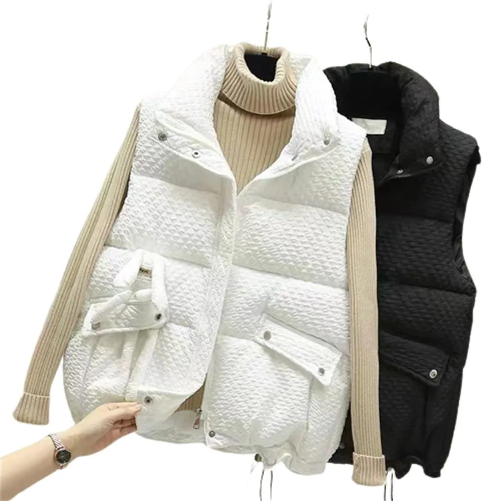 Parkas 2022 Autumn Winter New Short Vest Sweet Rabbit Splicing Fashion Korean Jacket Trend Cotton Padded Women Windproect Warm Waistcoat