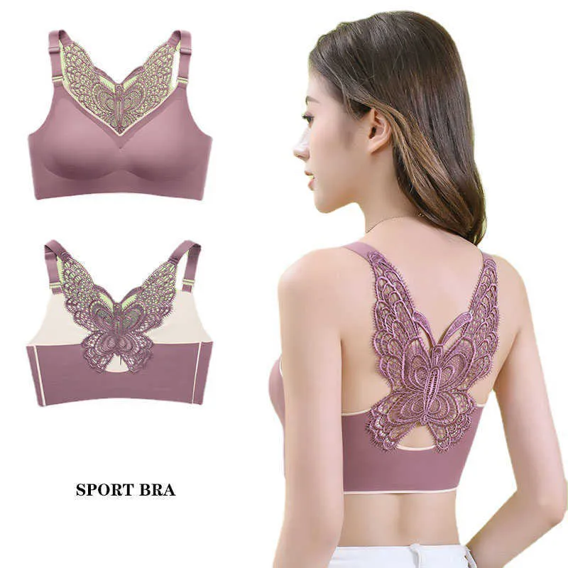 BRAS Butterfly broderi Wirefree Bh Wire Free Butterfly Bra Sports Beauty Back Bra Wirefree Women's Non-Marking Daily Sports Bra P230512