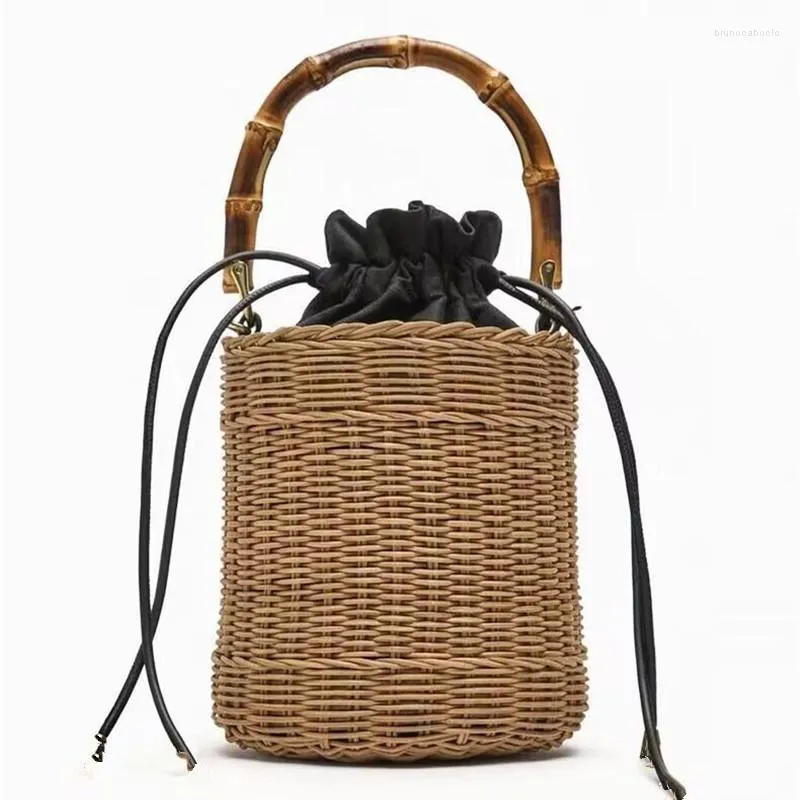 Evening Bags Wicker Rattan Bucket Bag Bamboo Handle Women Handbags Bohemian Travel Beach Shoulder Handmade Straw For Tote From 25 56 DHgate
