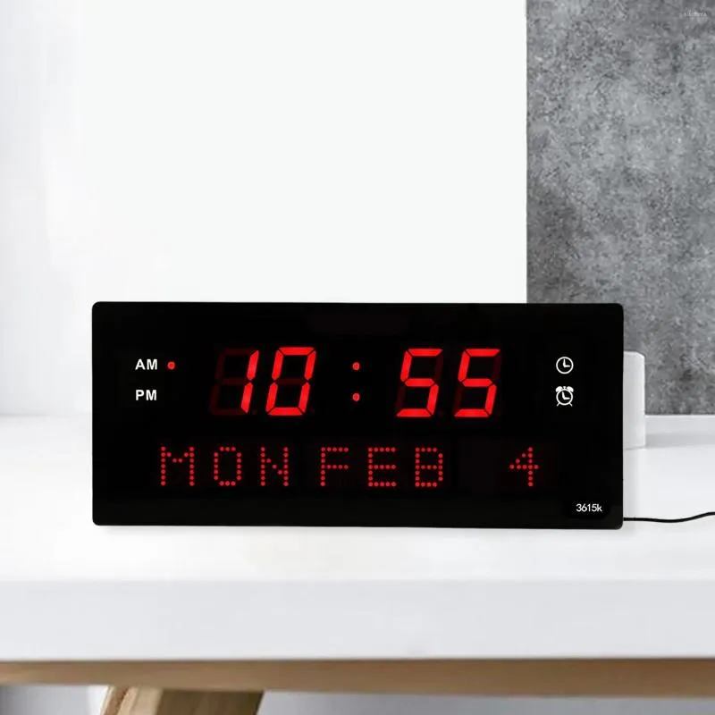 Väggklockor klocka LED 12/24H Display Gadget Plast Datum Månadsvecka Easy Viewing Home Accessories Alarm för Hall Hushållskontor