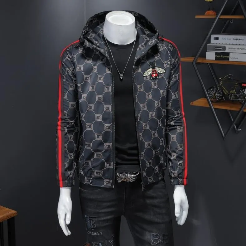 Spring Men s Hooded Jacket Stylish Embroidery Print Slim Fit Casual Coat