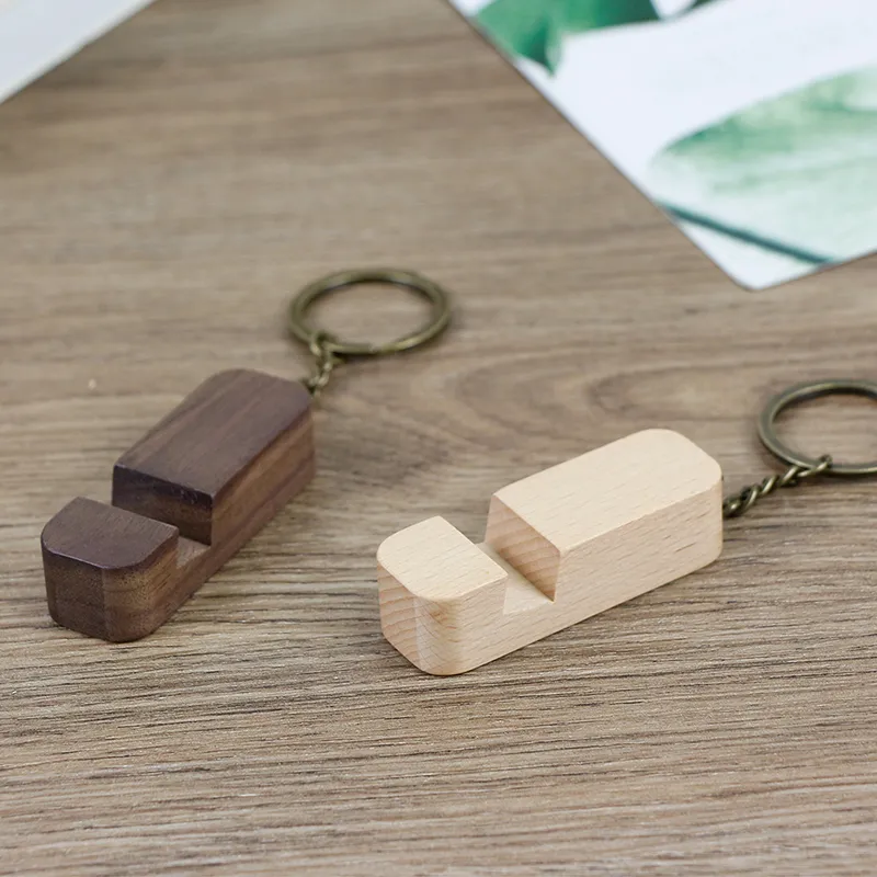 Tragbarer Mini-Schlüsselanhänger aus Holz, Handyhalter, Laserrohlinge, Werbe-Schlüsselanhänger
