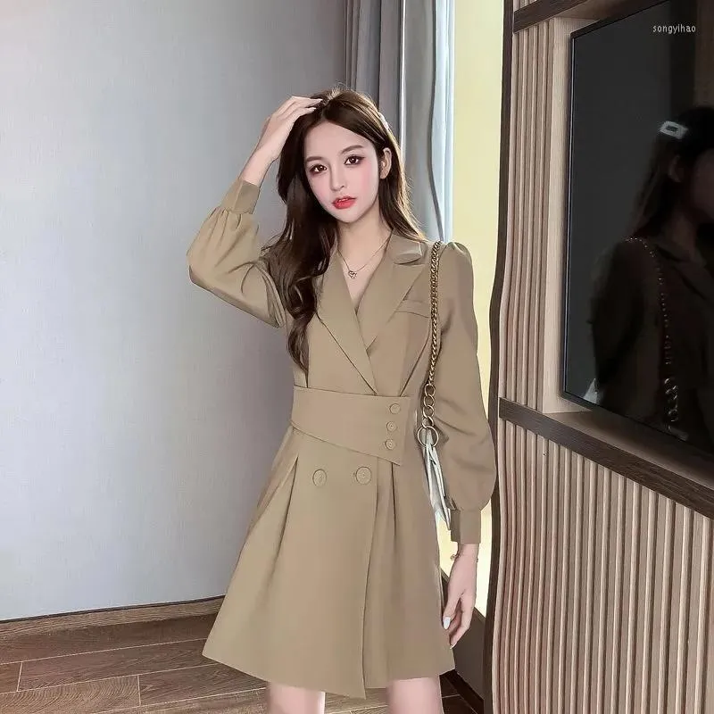 Black Trench Coat for Women Korean Style Loose Long Blazer Dress Plus Size
